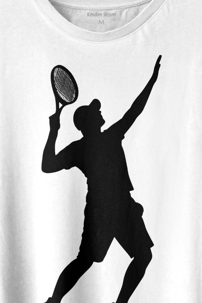 Tennis Player Tenis Raket Oyuncusu Silüet Baskılı Tişört Unisex T-shirt - 2