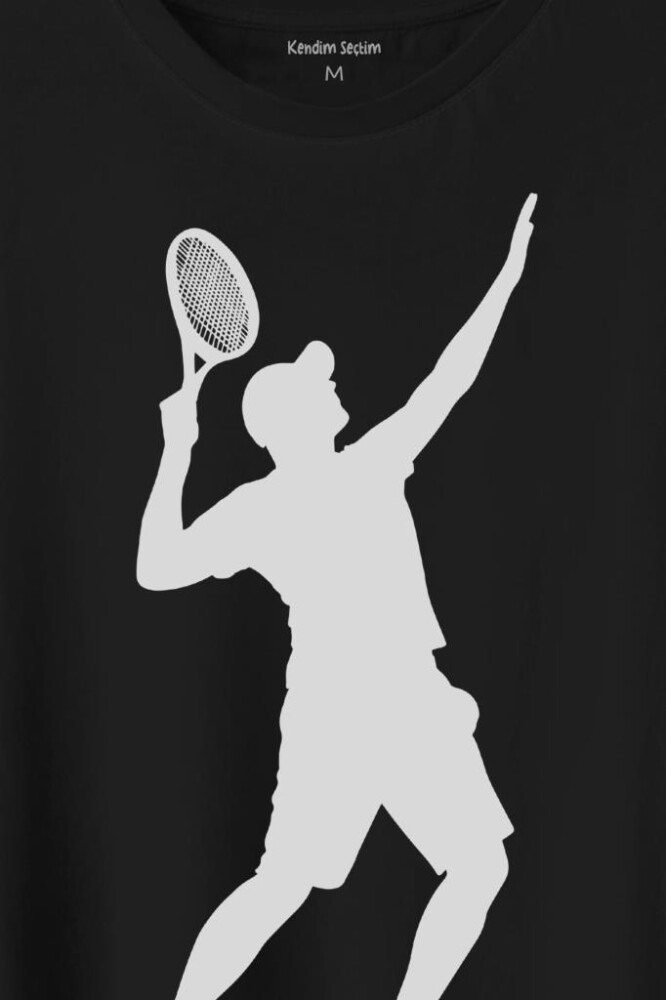 Tennis Player Tenis Raket Oyuncusu Silüet Baskılı Tişört Unisex T-Shirt - 2