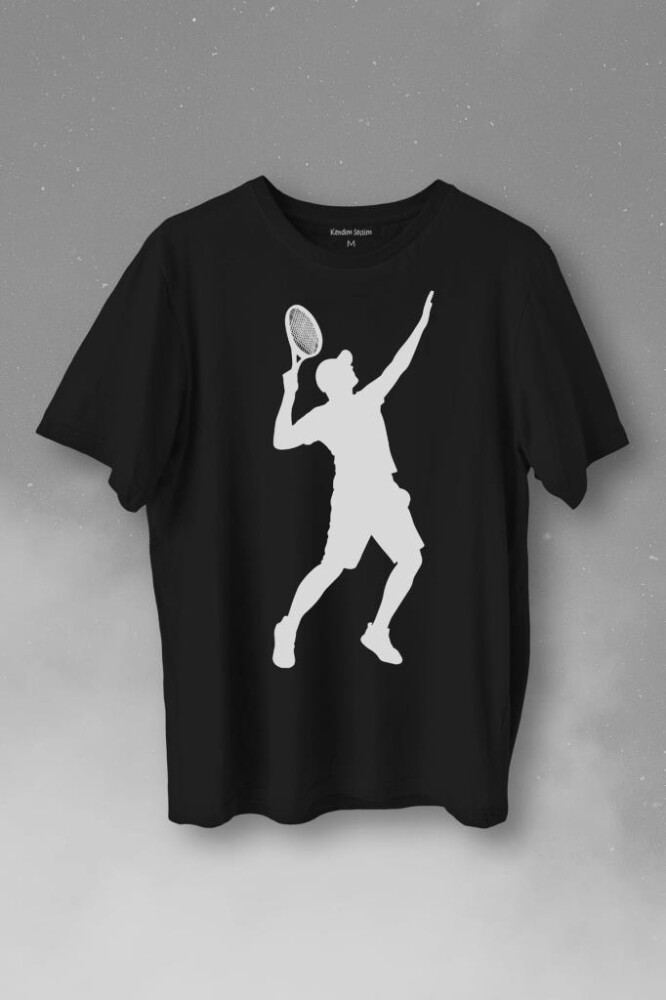 Tennis Player Tenis Raket Oyuncusu Silüet Baskılı Tişört Unisex T-Shirt - 1