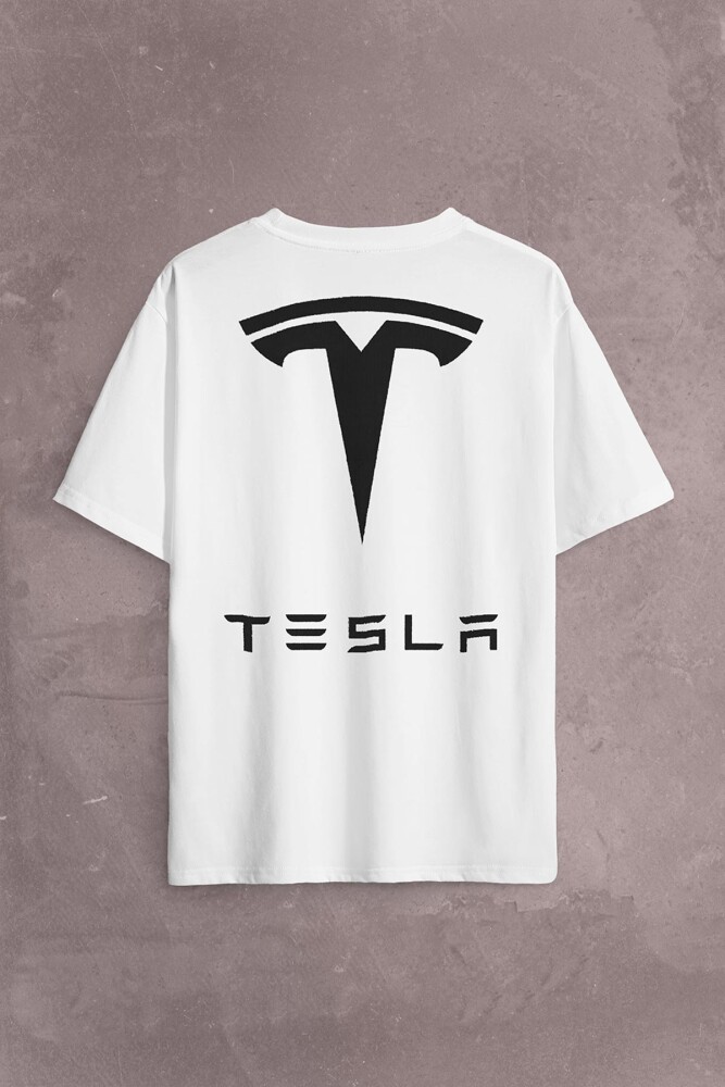 Tesla Motors Nikola Tesla Logo Elon Musk Sırt Ön Baskılı Oversize Tişört Unisex T-Shirt - 2