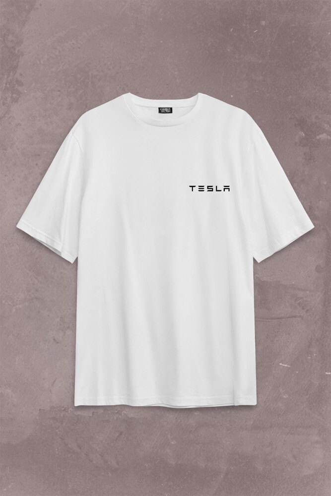 Tesla Motors Nikola Tesla Logo Elon Musk Sırt Ön Baskılı Oversize Tişört Unisex T-Shirt