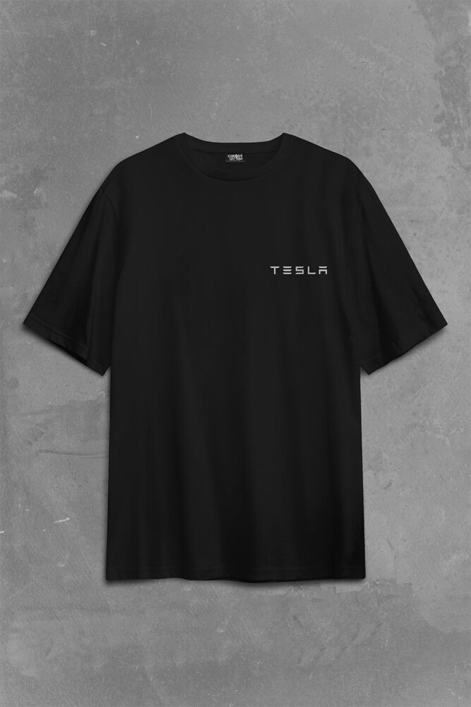 Tesla Motors Nikola Tesla Logo Elon Musk Sırt Ön Baskılı Oversize Tişört Unisex T-Shirt (1)