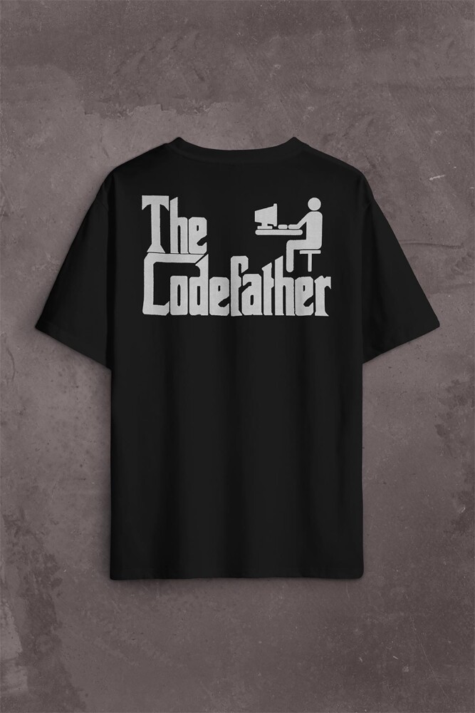 The Codefather Godfather Bilgisayar Code Korsan Hacker Yazılımcı Sırt Ön Baskılı Oversize Tişört Unisex T-Shirt - 1