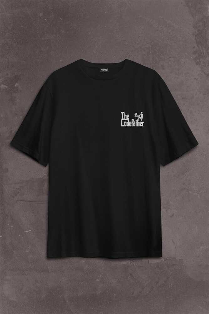 The Codefather Godfather Bilgisayar Code Korsan Hacker Yazılımcı Sırt Ön Baskılı Oversize Tişört Unisex T-Shirt (1)