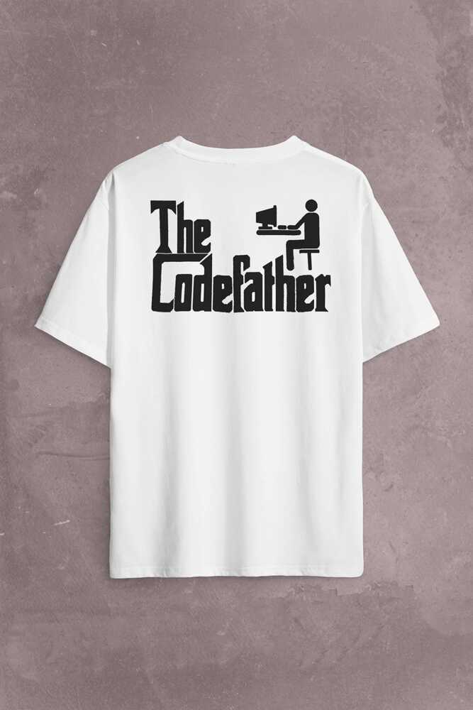 The Codefather Godfather Bilgisayar Code Korsan Hacker Yazılımcı Sırt Ön Baskılı Oversize Tişört Unisex T-Shirt - 1