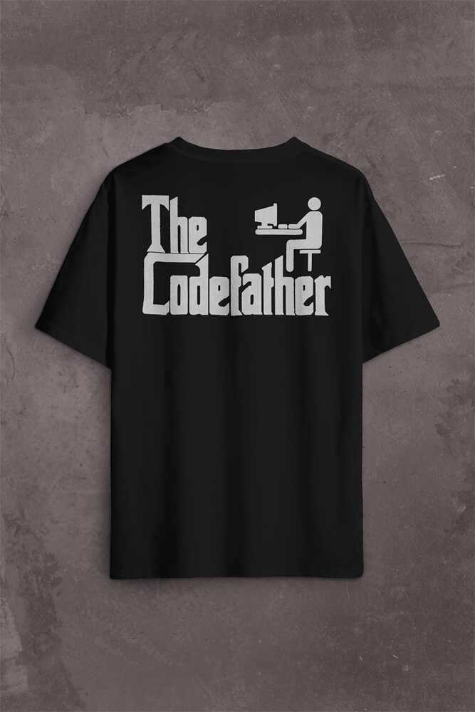 The Codefather Godfather Bilgisayar Code Korsan Hacker Yazılımcı Sırt Ön Baskılı Oversize Tişört Unisex T-Shirt - 1