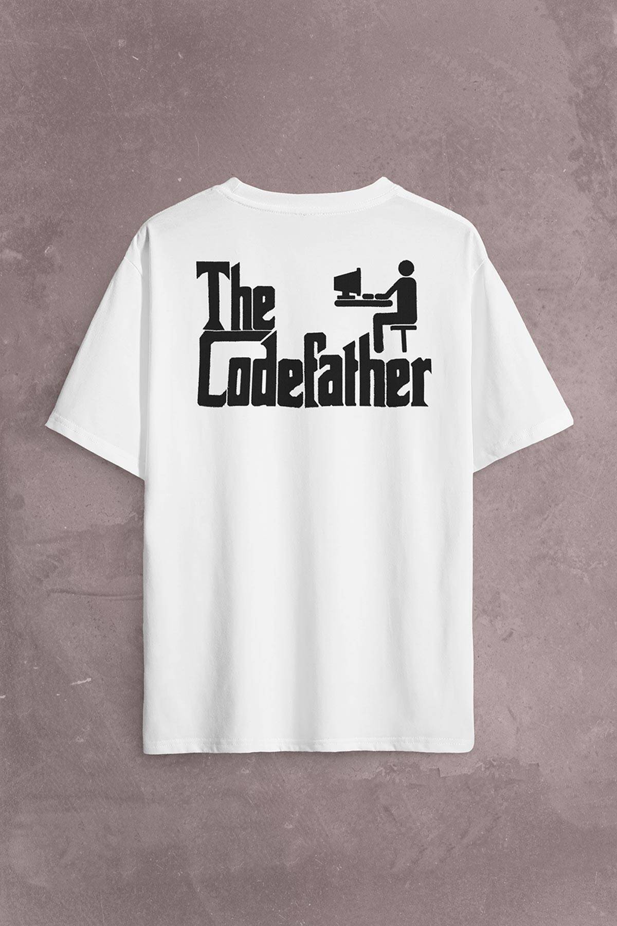 The Codefather Godfather Bilgisayar Code Korsan Hacker Yazılımcı Sırt Ön Baskılı Oversize Tişört Unisex T-Shirt - 1