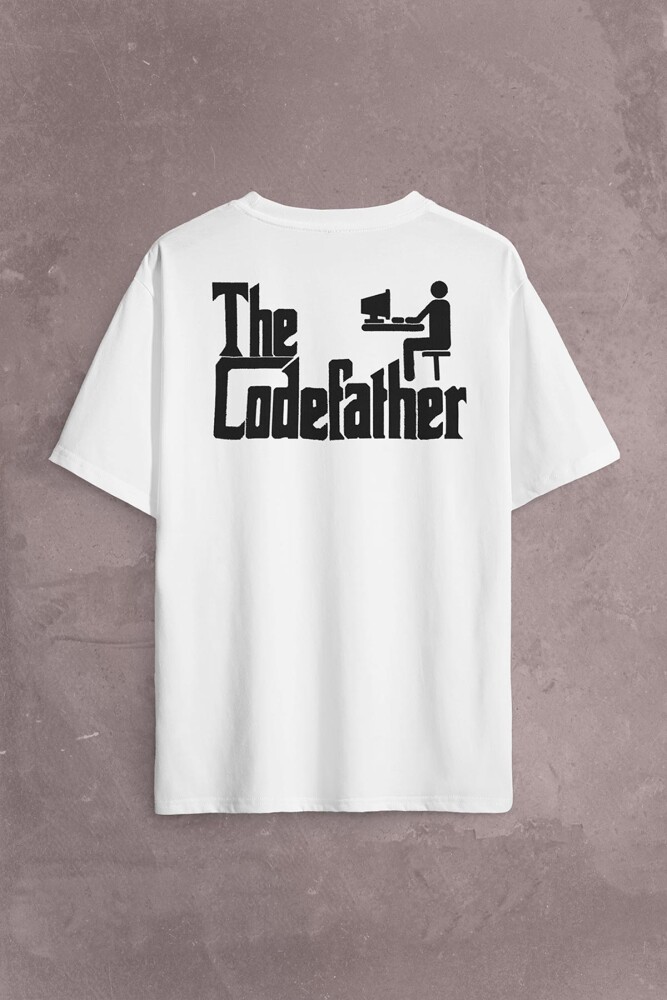 The Codefather Godfather Bilgisayar Code Korsan Hacker Yazılımcı Sırt Ön Baskılı Oversize Tişört Unisex T-Shirt - KENDİM SEÇTİM