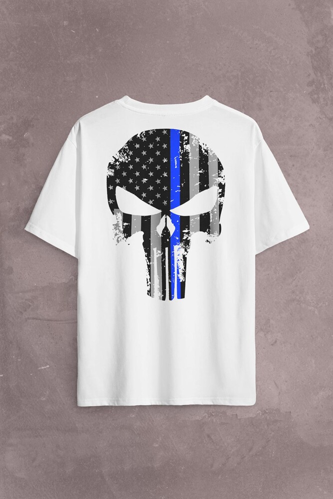 Siyah Oversize Tişört Punisher Cezalandırıcı Frank Castle Sırt Ön Baskılı Unisex T-Shirt (1)