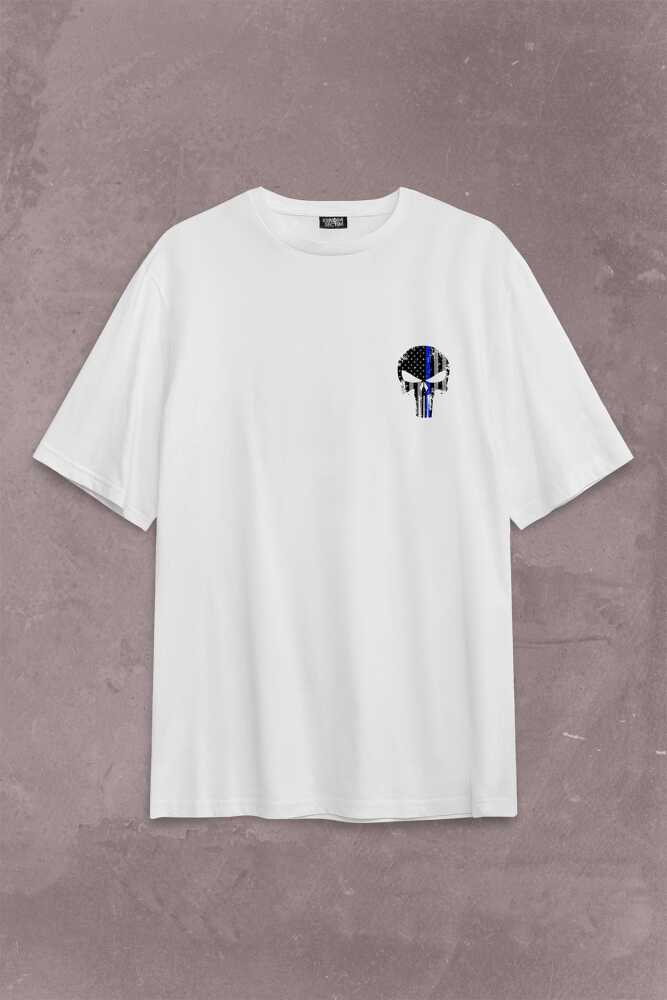 Siyah Oversize Tişört Punisher Cezalandırıcı Frank Castle Sırt Ön Baskılı Unisex T-Shirt