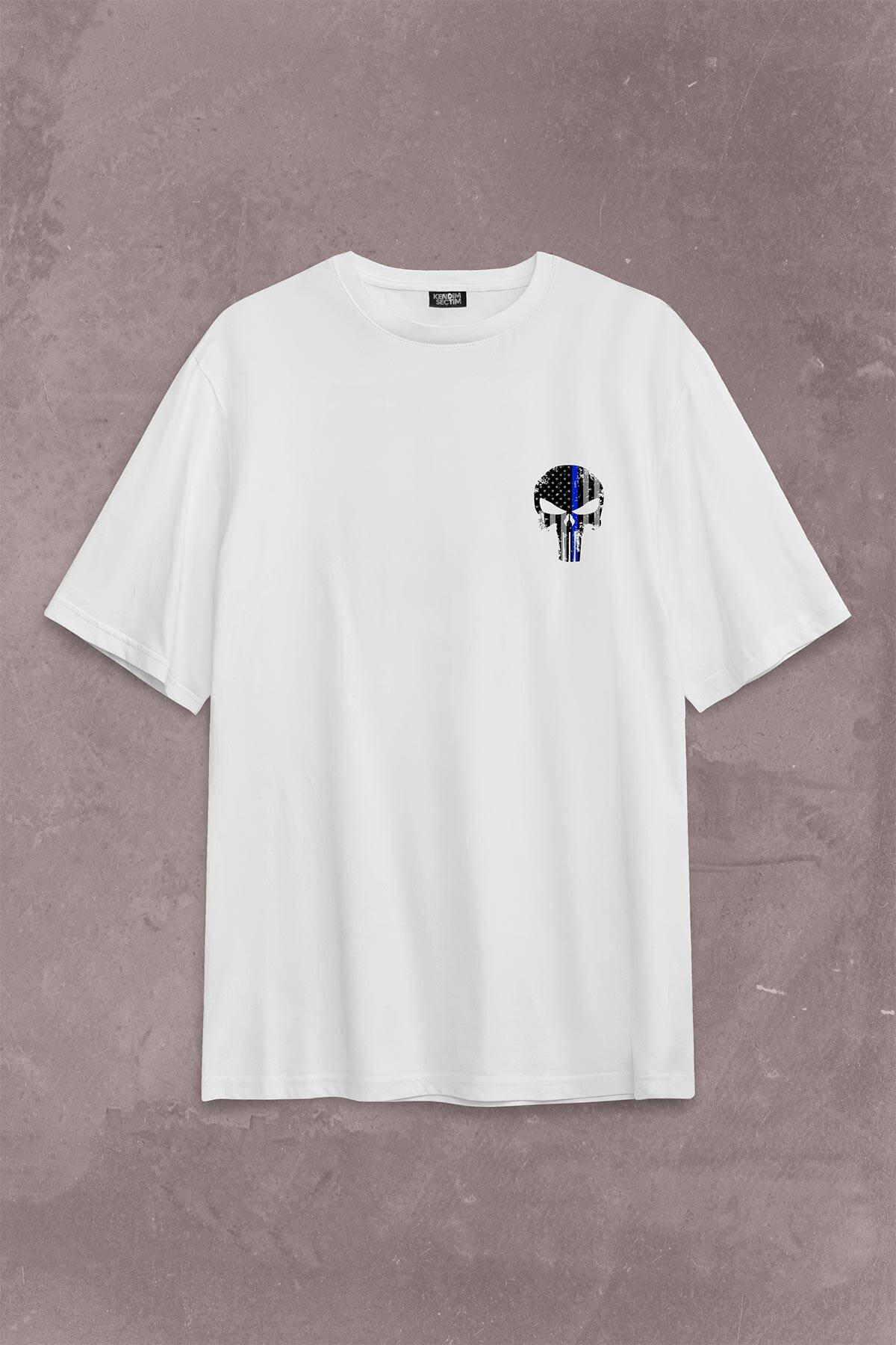 Siyah Oversize Tişört Punisher Cezalandırıcı Frank Castle Sırt Ön Baskılı Unisex T-Shirt