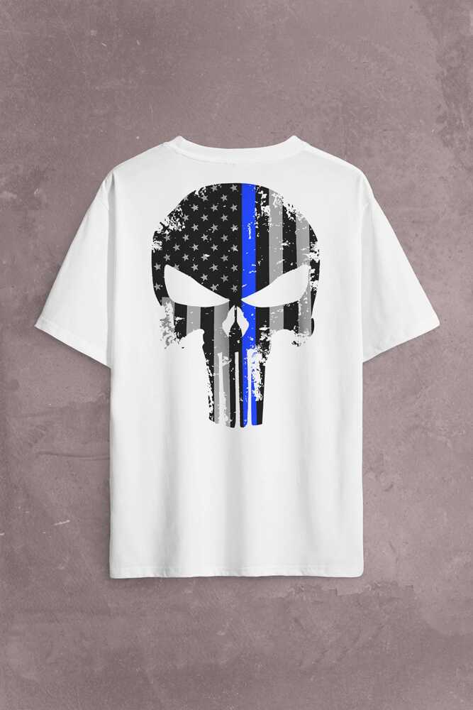 Siyah Oversize Tişört Punisher Cezalandırıcı Frank Castle Sırt Ön Baskılı Unisex T-Shirt (1)