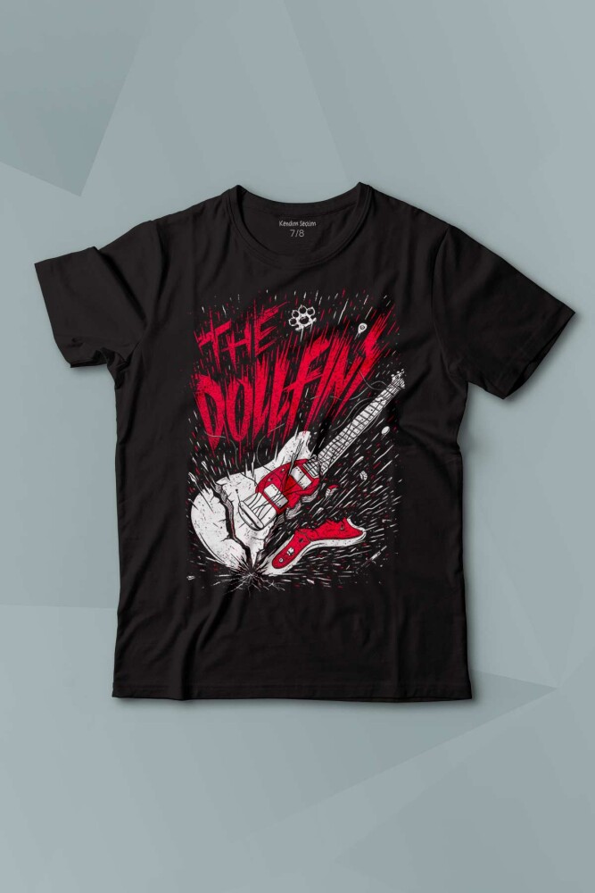 The Dollfins Müzik Şarkı Band Gitar Baskılı Siyah T-shirt Çocuk Tişört - 1