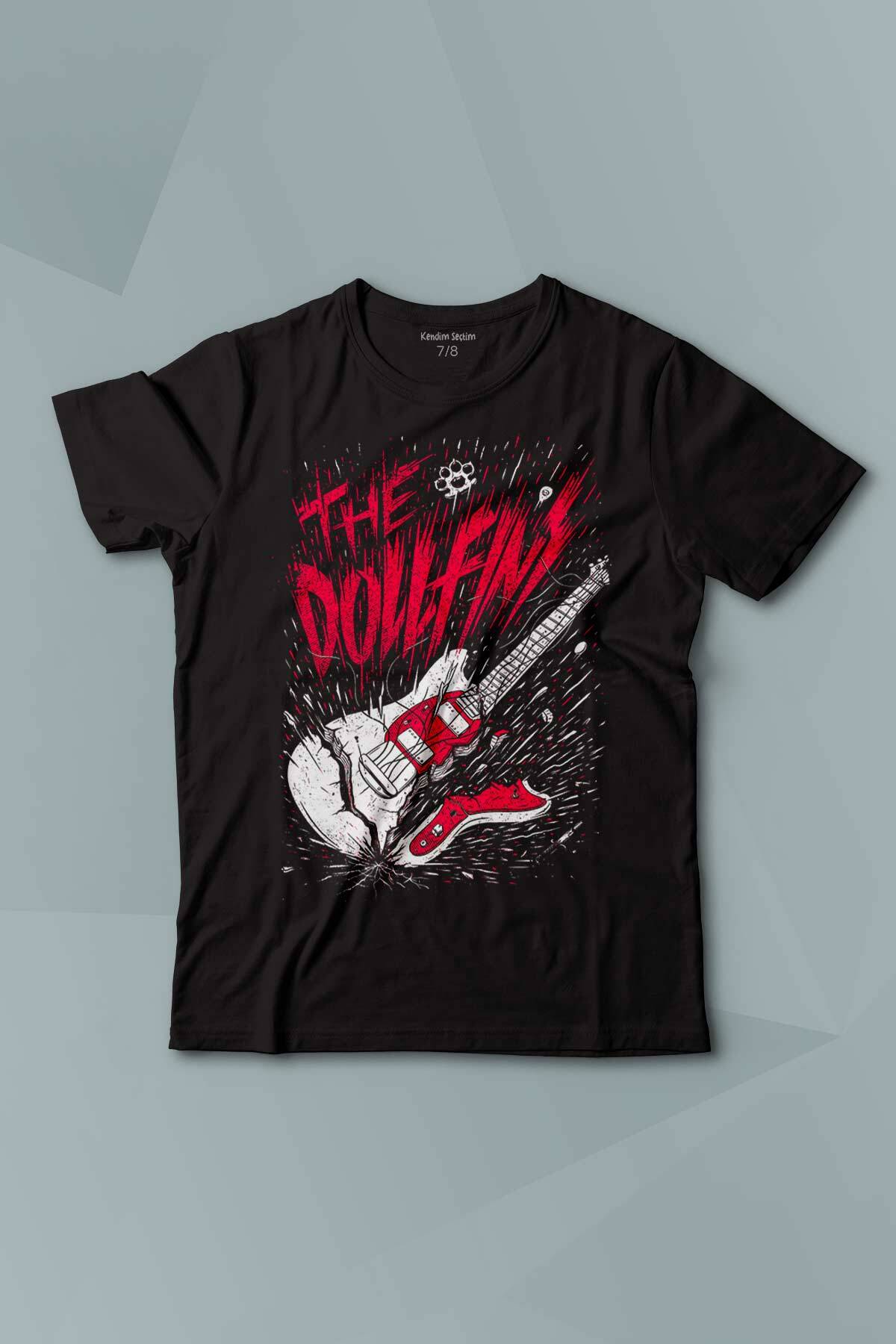 The Dollfins Müzik Şarkı Band Gitar Baskılı Siyah T-shirt Çocuk Tişört - 1