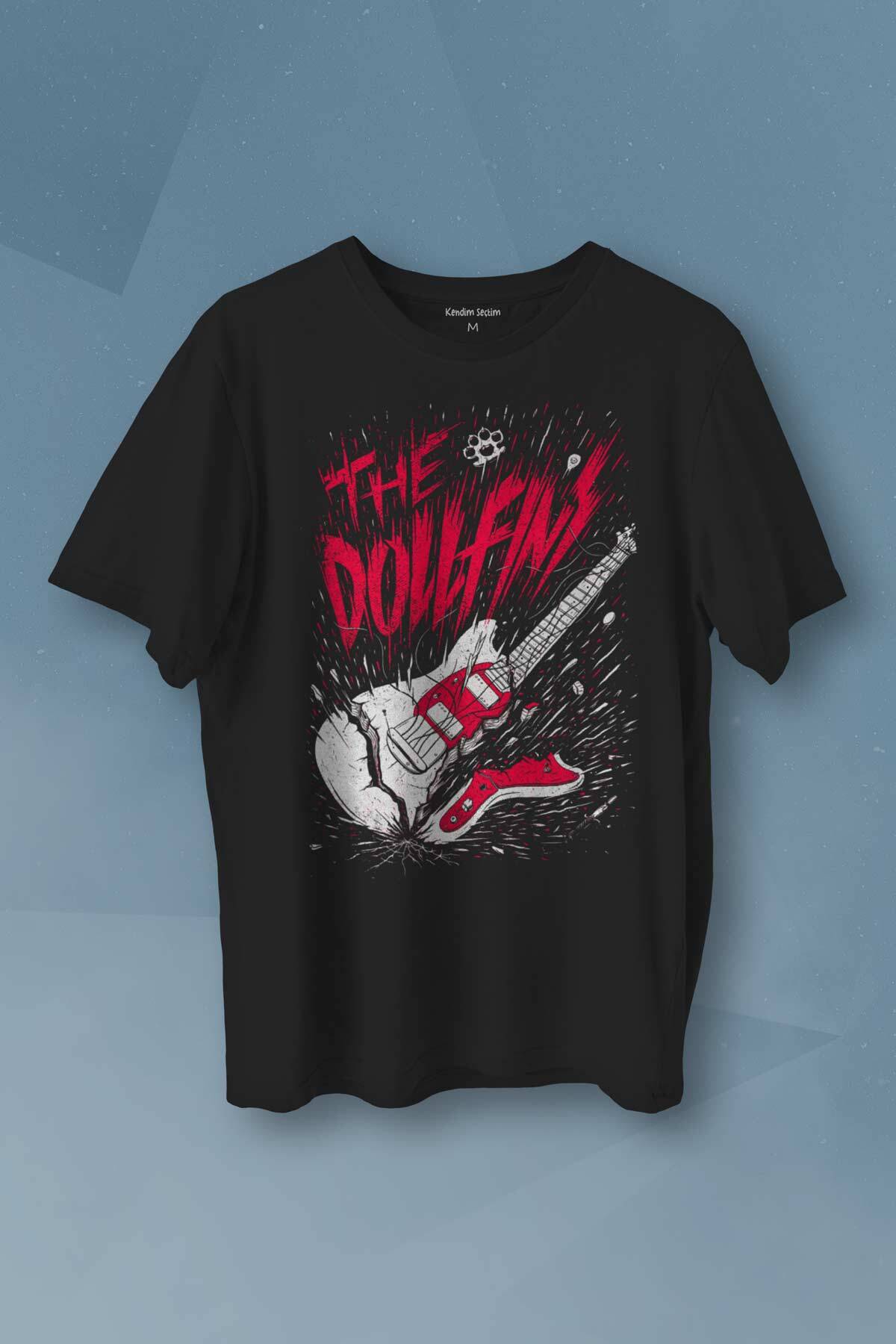 The Dollfins Müzik Şarkı Band Gitar Baskılı Siyah T-shirt Unisex Tişört - 1