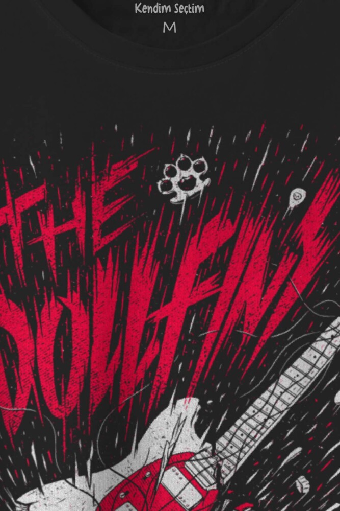 The Dollfins Müzik Şarkı Band Gitar Baskılı Siyah T-shirt Unisex Tişört - 2