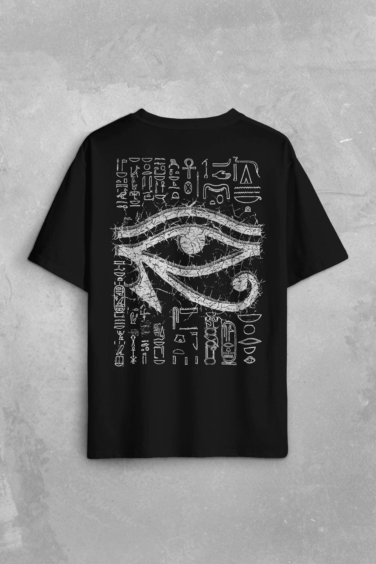 The Eye Of Ra Antik Mısır Ra'ın Gözü Baskılı Unisex Oversize Siyah Tişört - 1