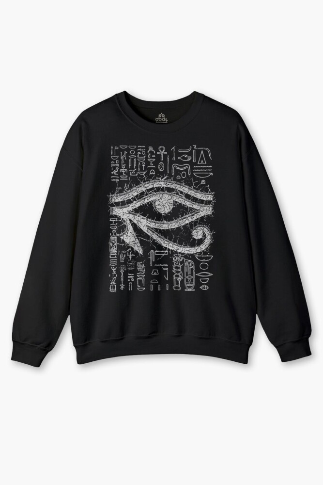The Eye Of Ra Antik Mısır Ra'ın Gözü Baskılı Unisex Siyah Sweat Bisiklet Yaka Sweatshirt - So Cool