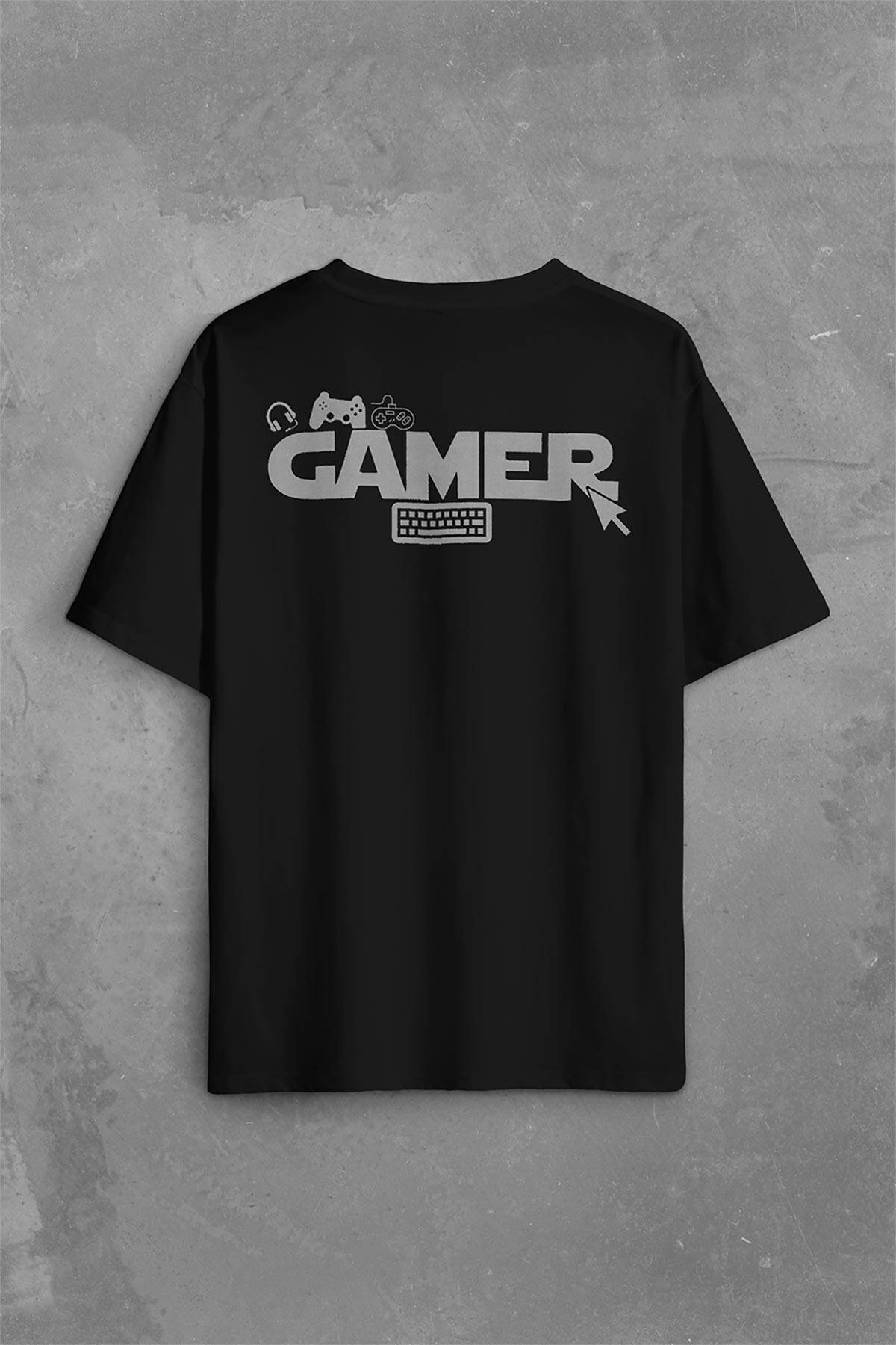 The Gamer Bilgisayar Online Oyuncu Player Sırt Ön Baskılı Oversize Tişört Unisex T-Shirt (1)