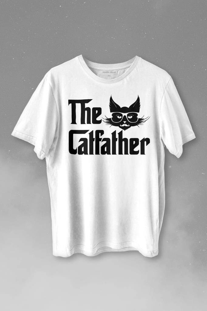 The Godfather Cat Father Catfather Baba Kedi Baskılı Tişört Unisex T-shirt - 1