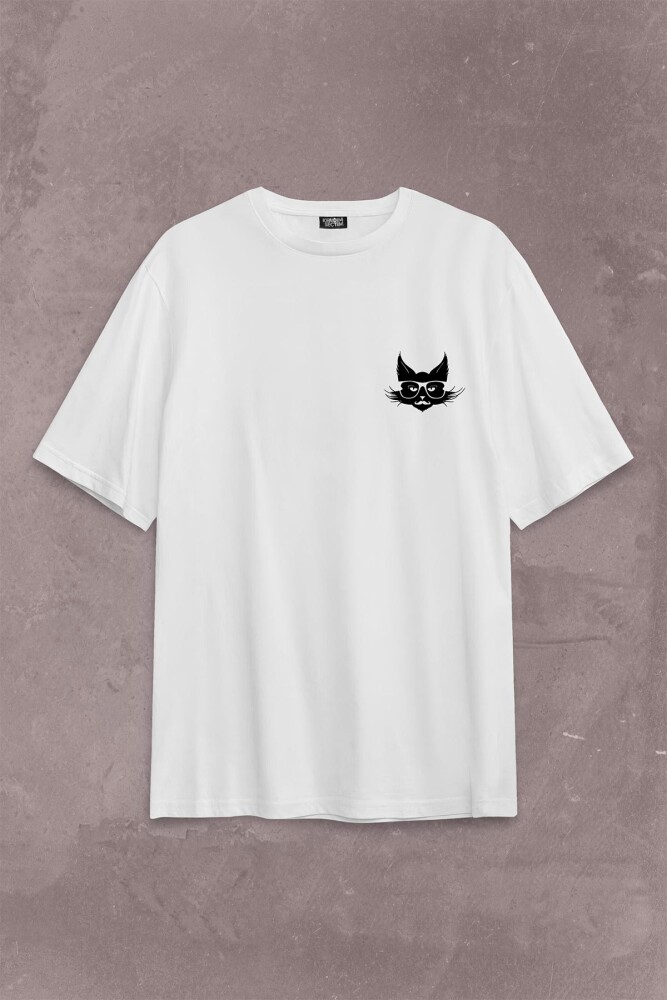 The Godfather Cat Father Catfather Baba Kedi Sırt Ön Baskılı Oversize Tişört Unisex T-Shirt - 2