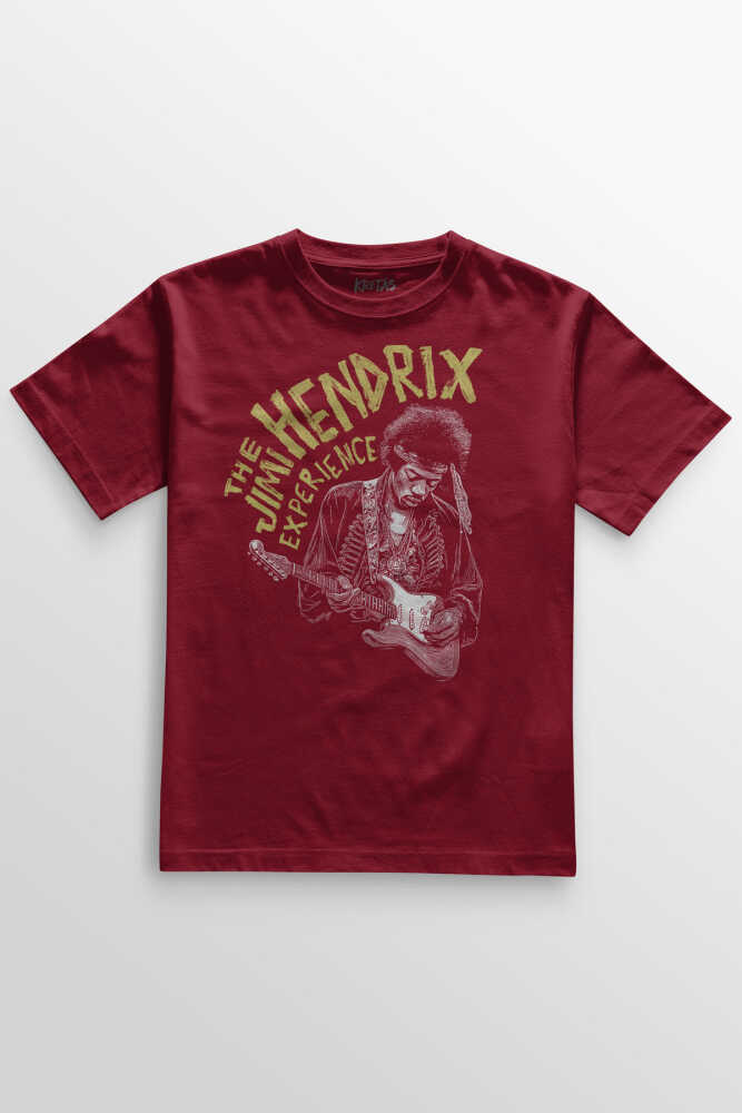 The Jimi Hendrix Experience Blues Rock Guitar Gitar Baskılı Tişört Bordo T-shirt (1)