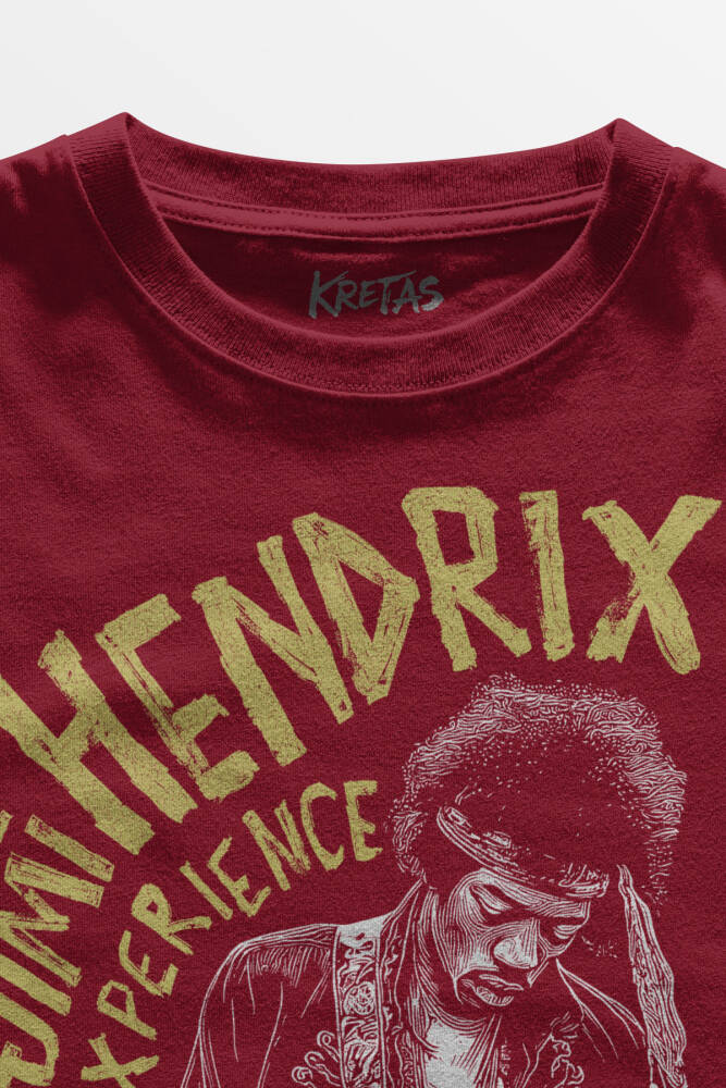 The Jimi Hendrix Experience Blues Rock Guitar Gitar Baskılı Tişört Bordo T-shirt - 3