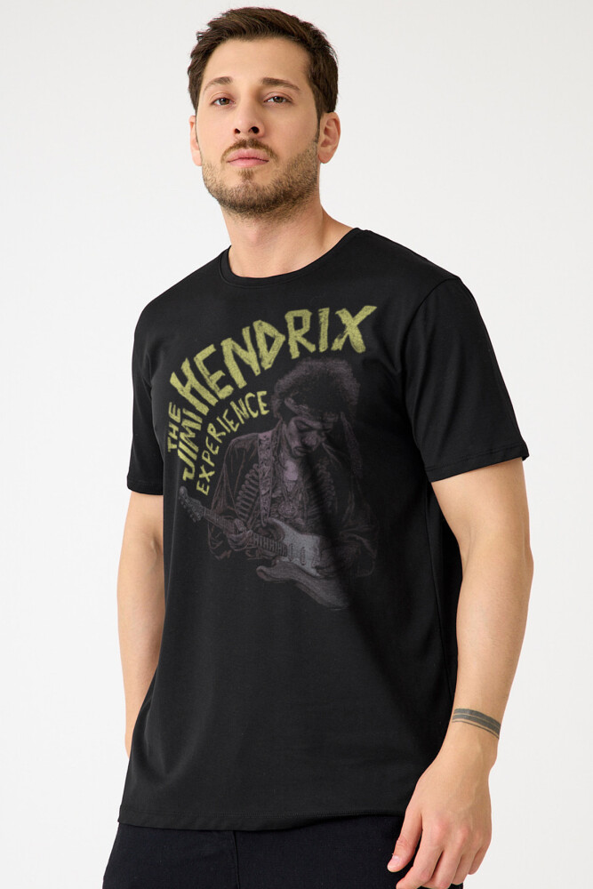 The Jimi Hendrix Experience Blues Rock Guitar Gitar Baskılı Tişört Siyah T-shirt - KENDİM SEÇTİM