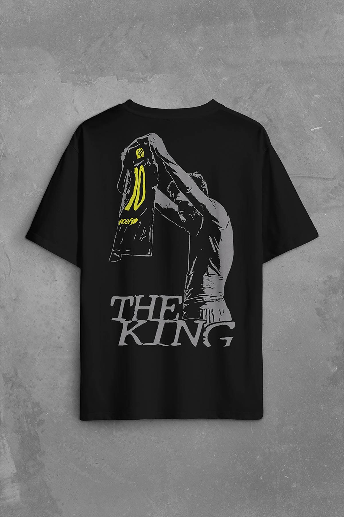 The King Leo Lionel Messi Barcelona Forma Beyaz Sırt Ön Baskılı Oversize Tişört Unisex T-Shirt (1)