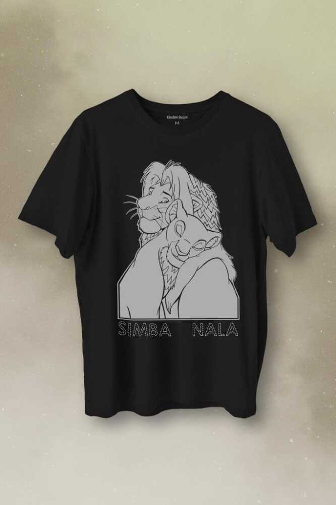 The Lion King Simba And Nala Beyaz Baskılı Tişört Unisex T-Shirt - 1