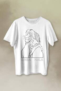 The Lion King Simba And Nala Beyaz Baskılı Tişört Unisex T-shirt - 1