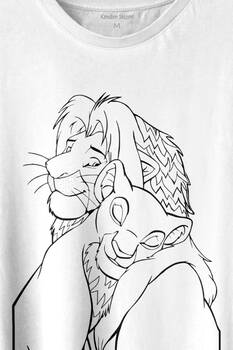 The Lion King Simba And Nala Beyaz Baskılı Tişört Unisex T-shirt - 2