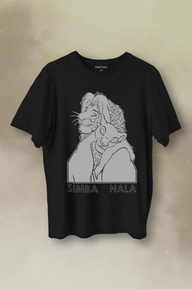 The Lion King Simba And Nala Beyaz Baskılı Tişört Unisex T-Shirt - 1