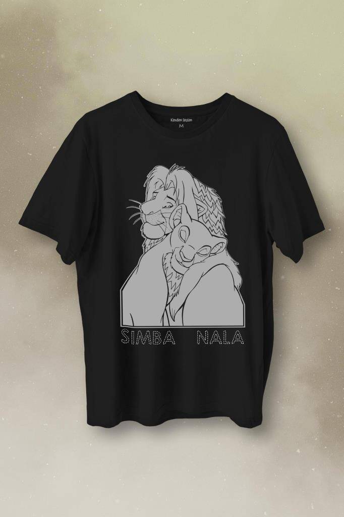 The Lion King Simba And Nala Beyaz Baskılı Tişört Unisex T-Shirt - 1