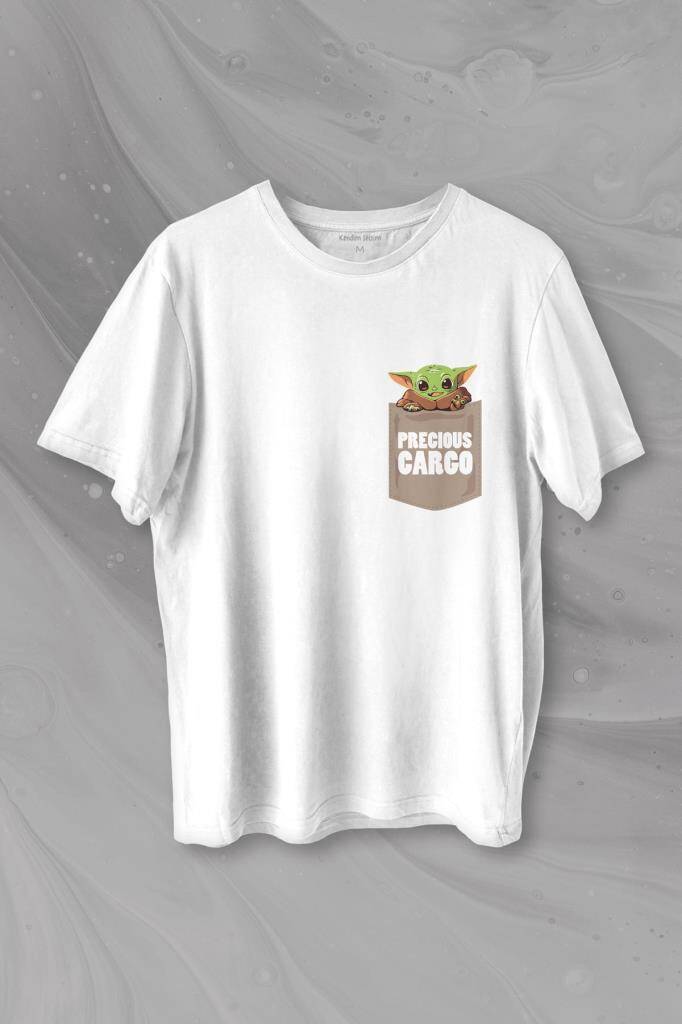 The Mandalorian Bebek Yoda Cep Tasarımı Baskılı Tişört Unisex T-shirt