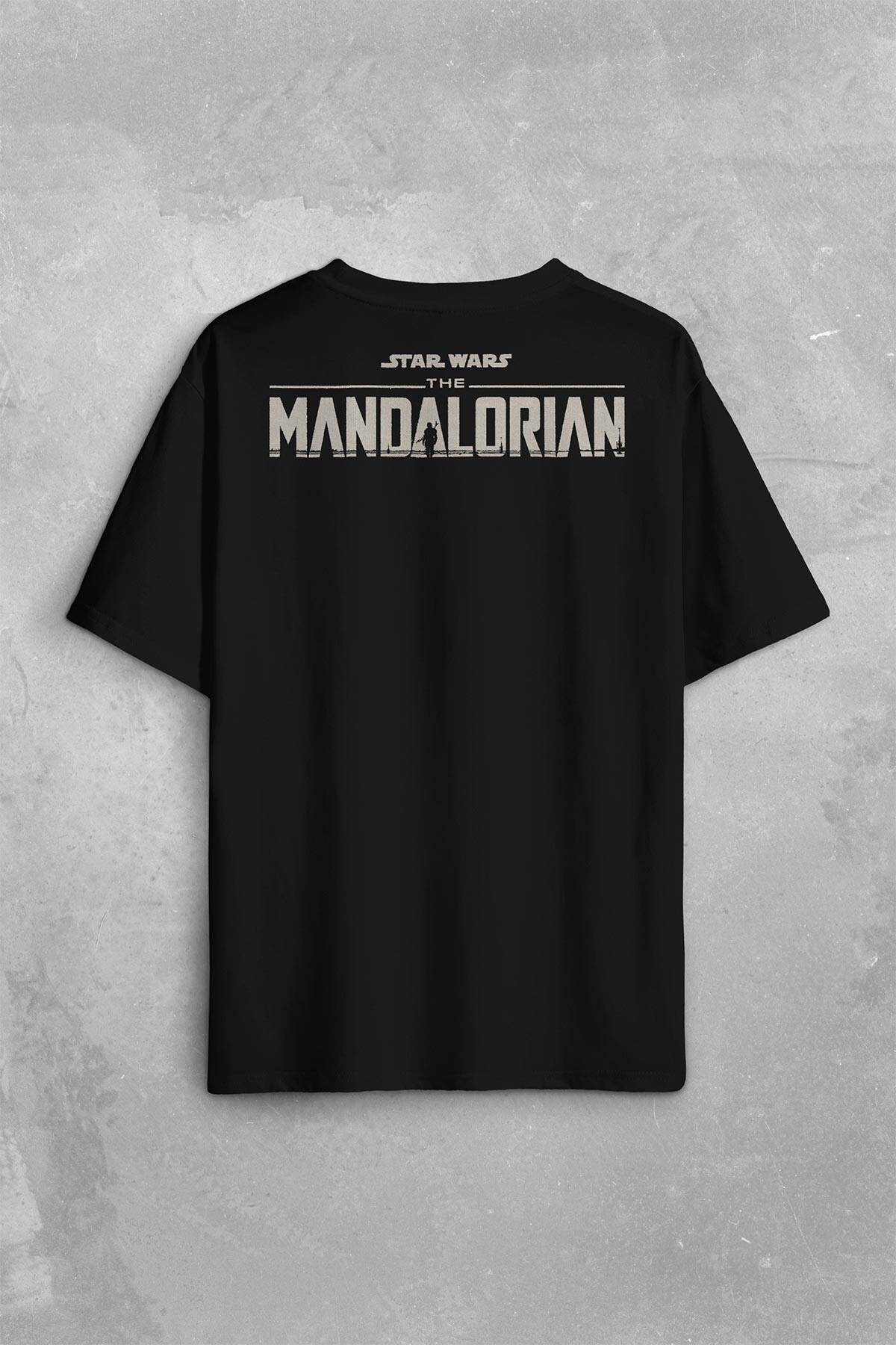 The Mandalorian Bebek Yoda Cep Tasarımı Star Wars Sırt Ön Baskılı Oversize Tişört Unisex T-Shirt - 1