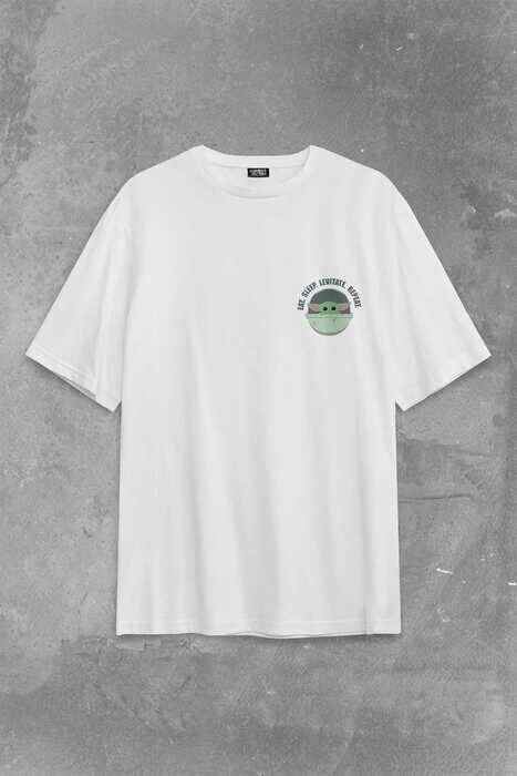 The Mandalorian Bebek Yoda Cep Tasarımı Star Wars Sırt Ön Baskılı Oversize Tişört Unisex T-Shirt - 2