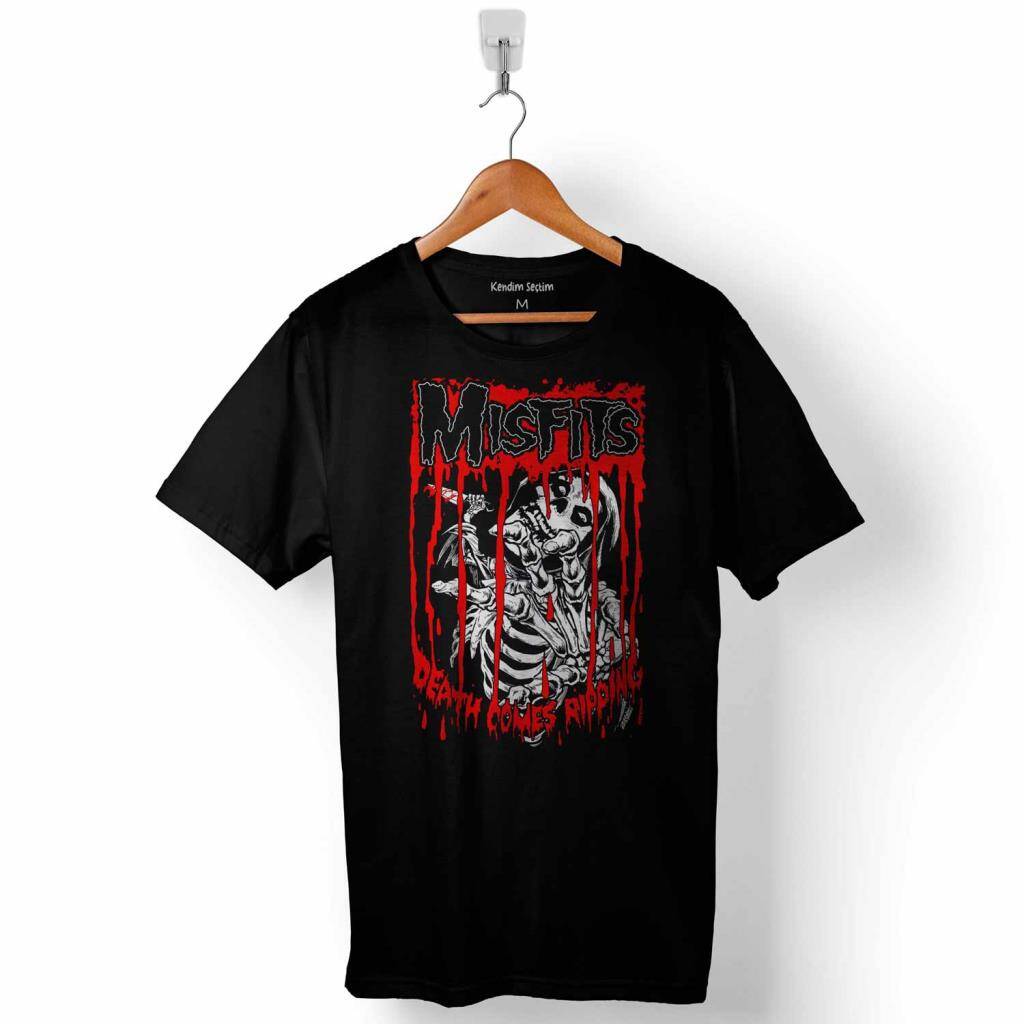 The Misfits Punk Rock Death Comes Ripping Baskılı Tişört Unisex T-Shirt - 1