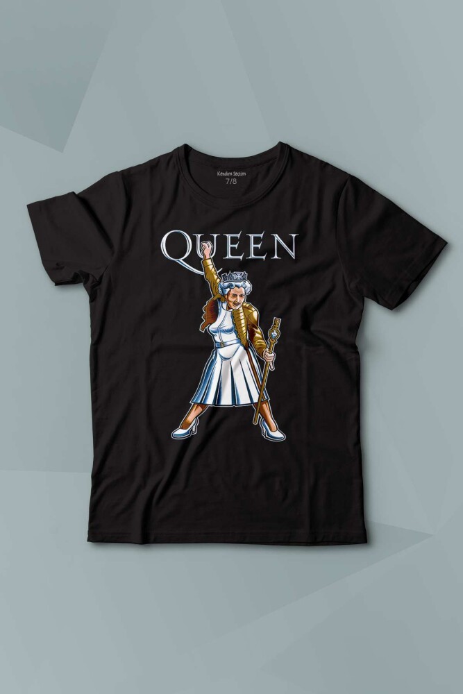 The Queen Kraliçe Elizabeth The Crown Baskılı Siyah T-shirt Çocuk Tişört - 1