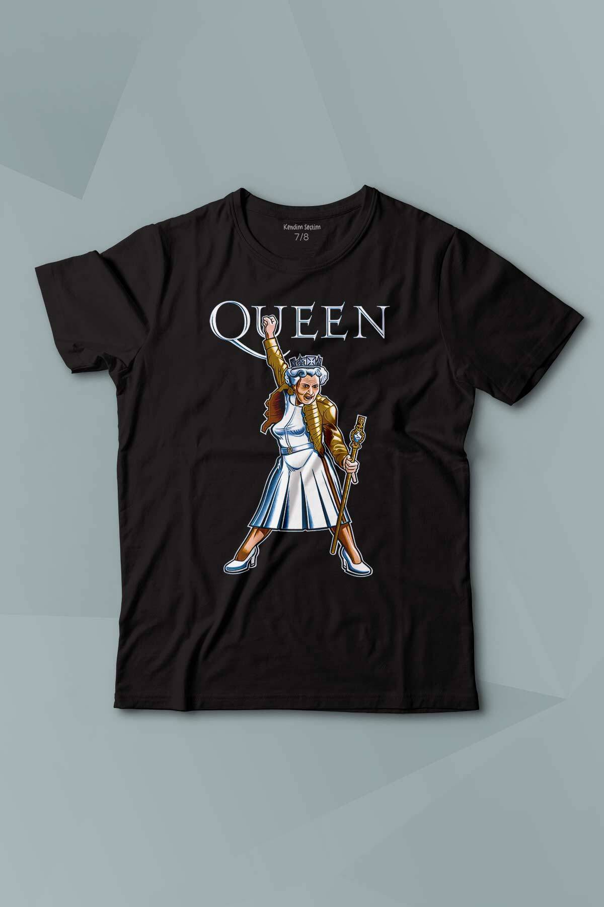 The Queen Kraliçe Elizabeth The Crown Baskılı Siyah T-shirt Çocuk Tişört - 1