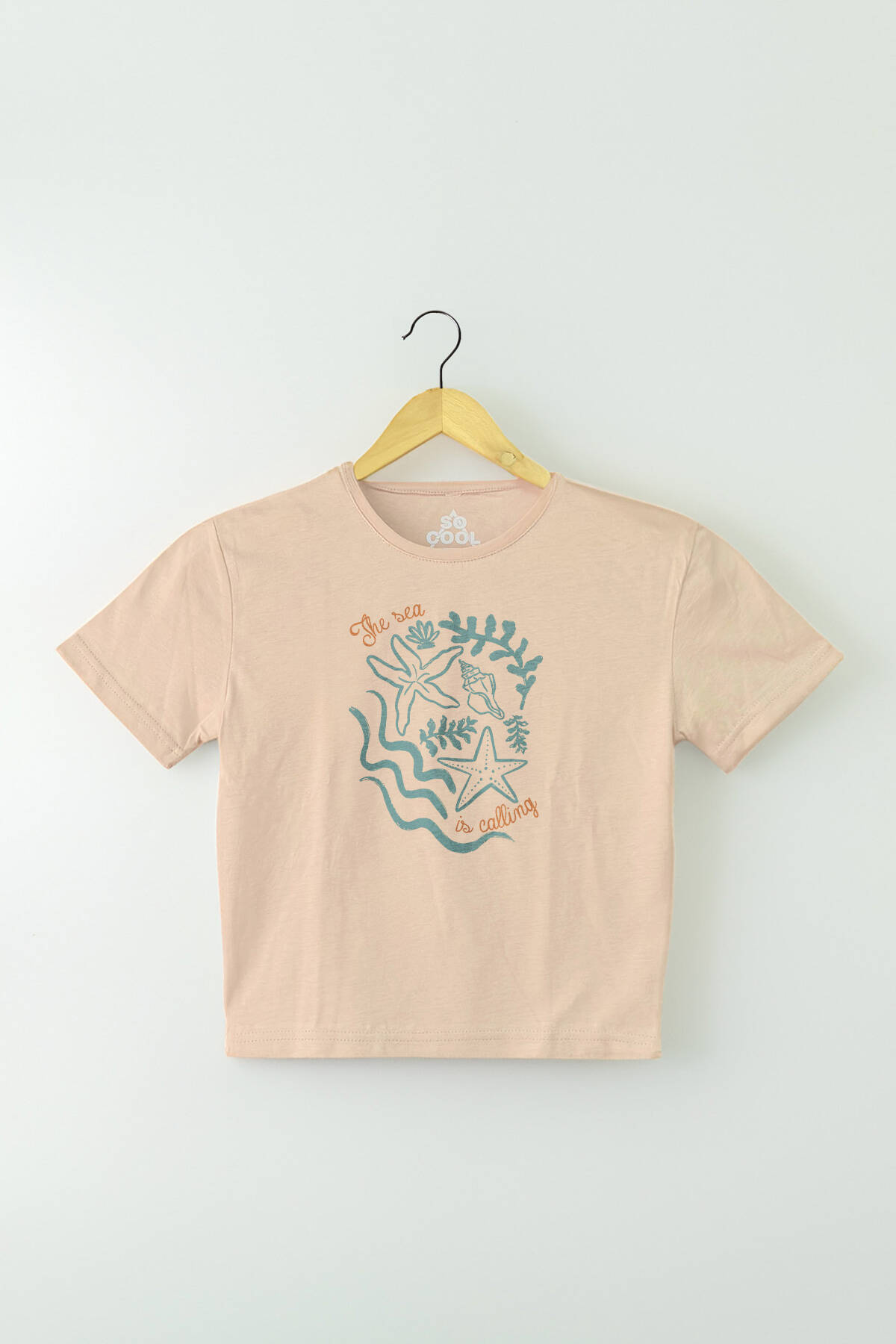 The Sea is Calling Summer Vibe Deniz Güneş Kum Yaz Kadın Tişört Kısa Kollu T-shirt Bej Crop Top (1)