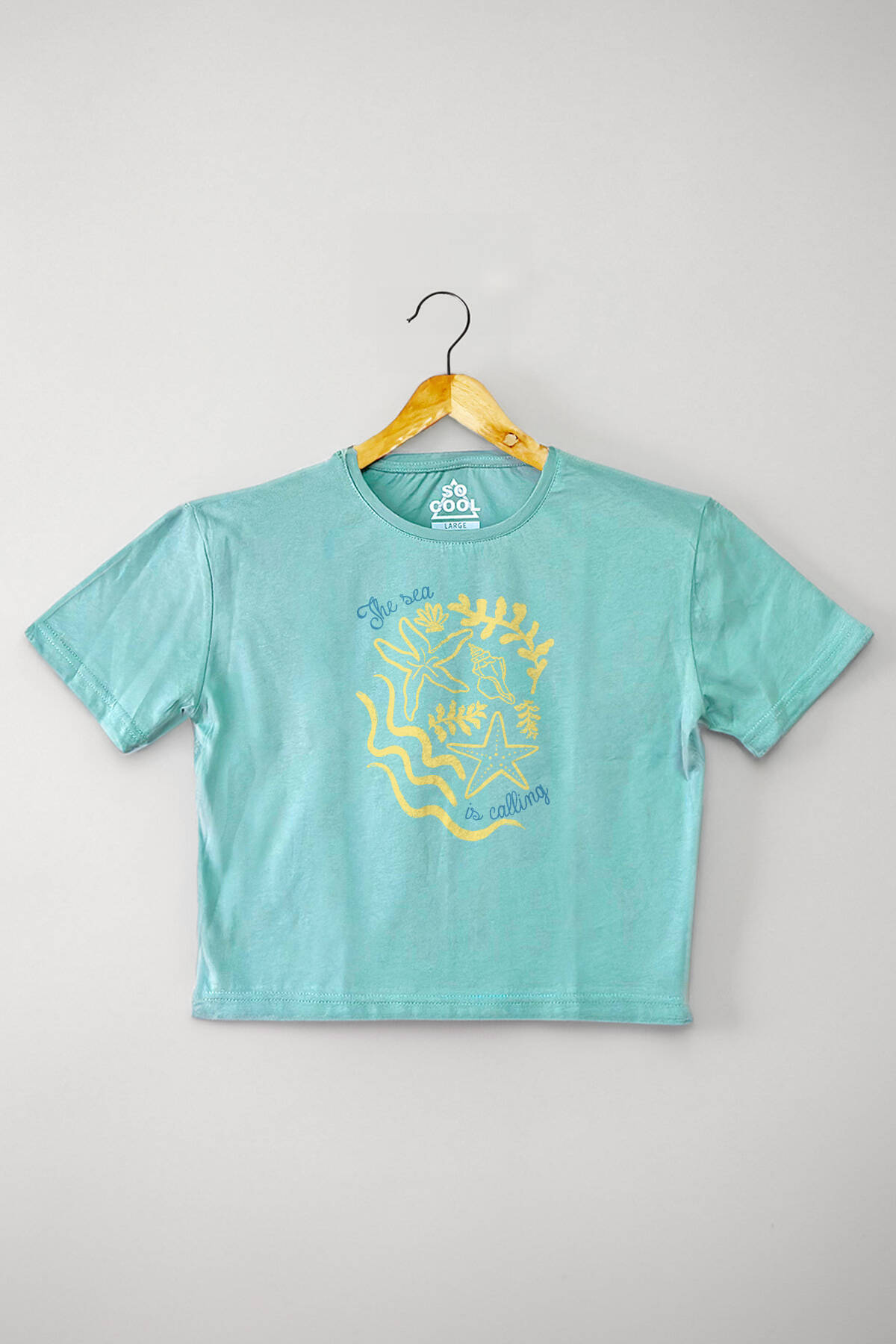 The Sea is Calling Summer Vibe Deniz Güneş Kum Yaz Kadın Tişört Kısa Kollu T-shirt Mint Crop (1)