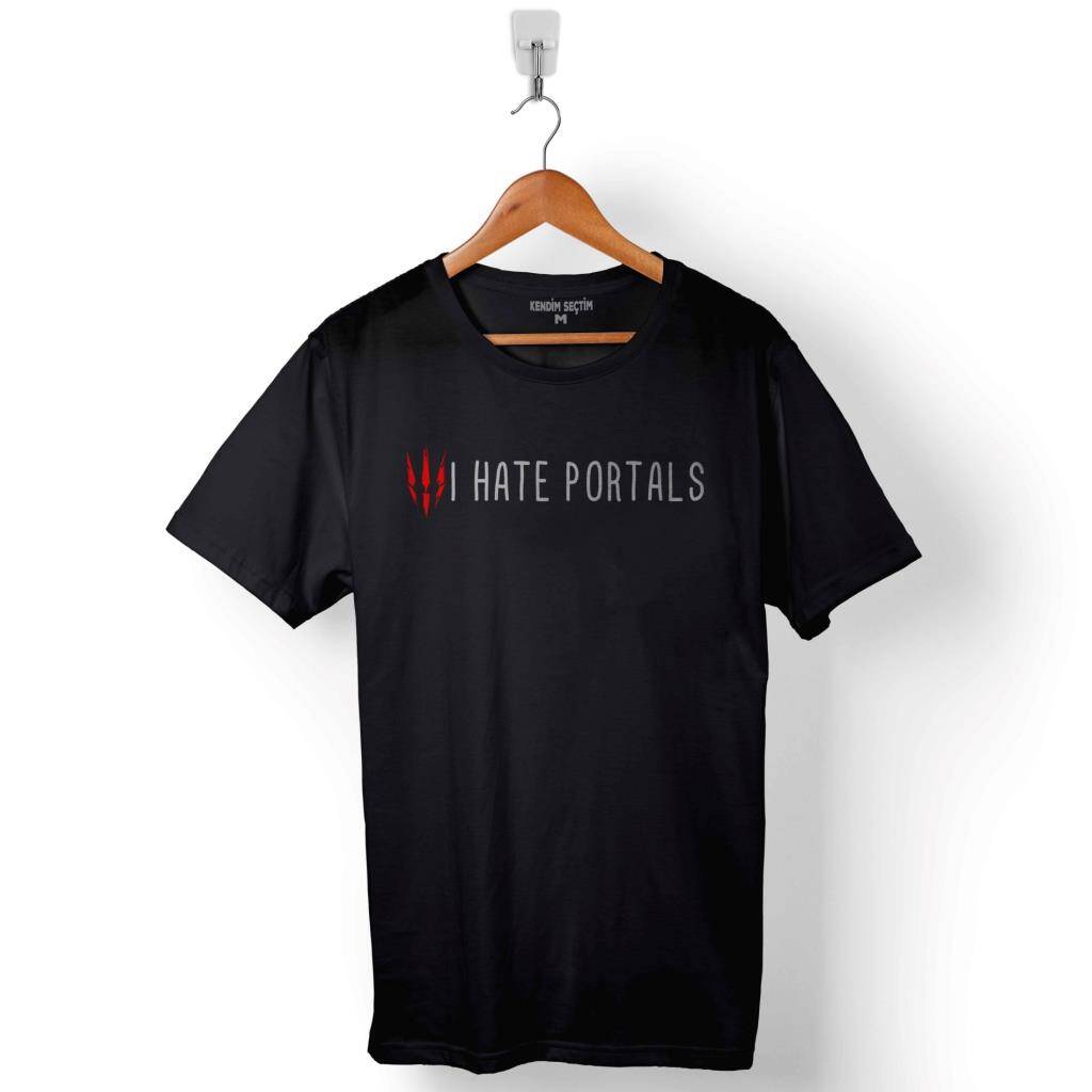 The Witcher 3 Iıı Logo Wild Hunt I Hate Portals Baskılı Tişört Unisex T-Shirt - 1