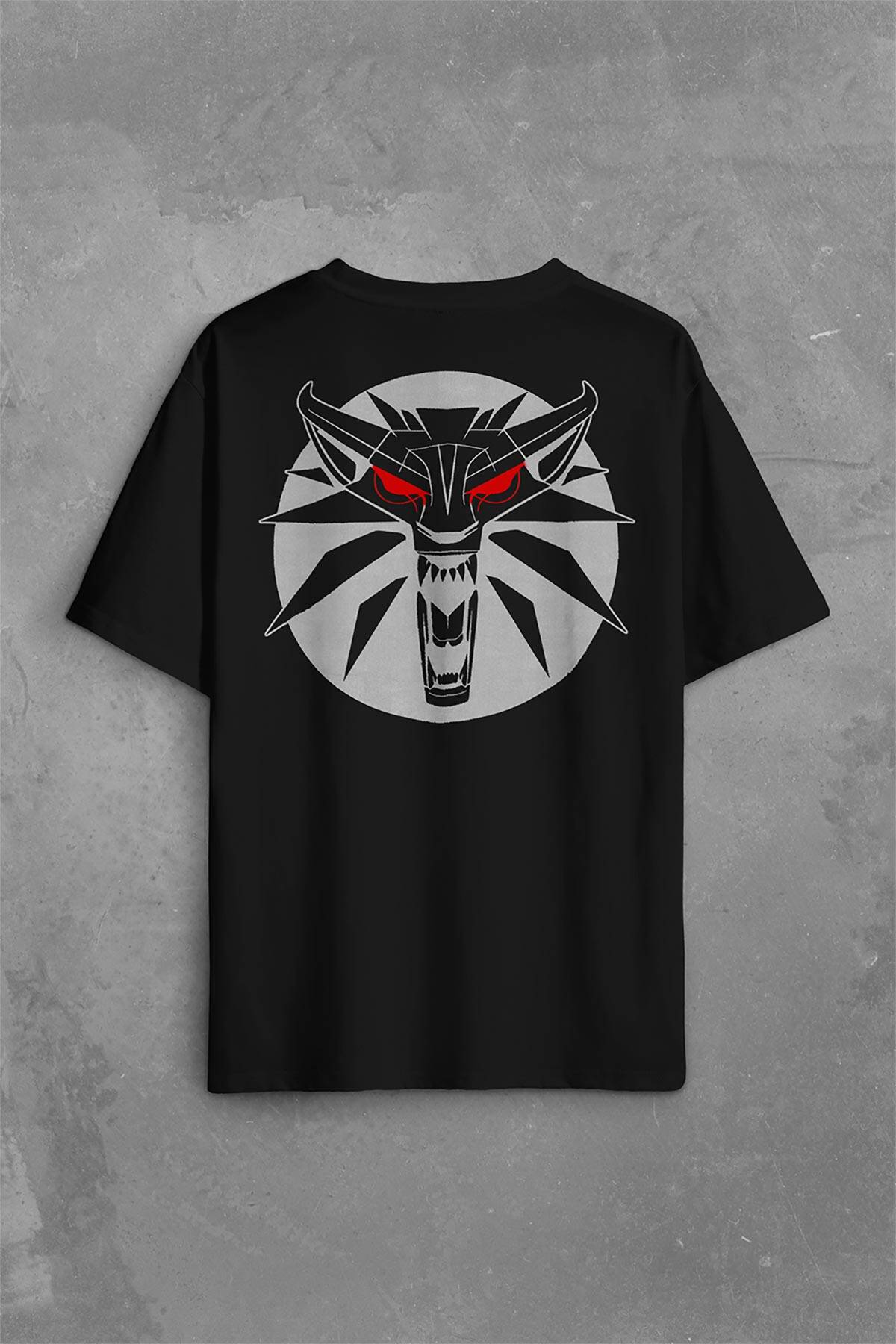 The Witcher Avatar Wild Hunt Online Oyun Wolf Sırt Ön Baskılı Oversize Tişört Unisex T-Shirt OVR12S1680 (1)