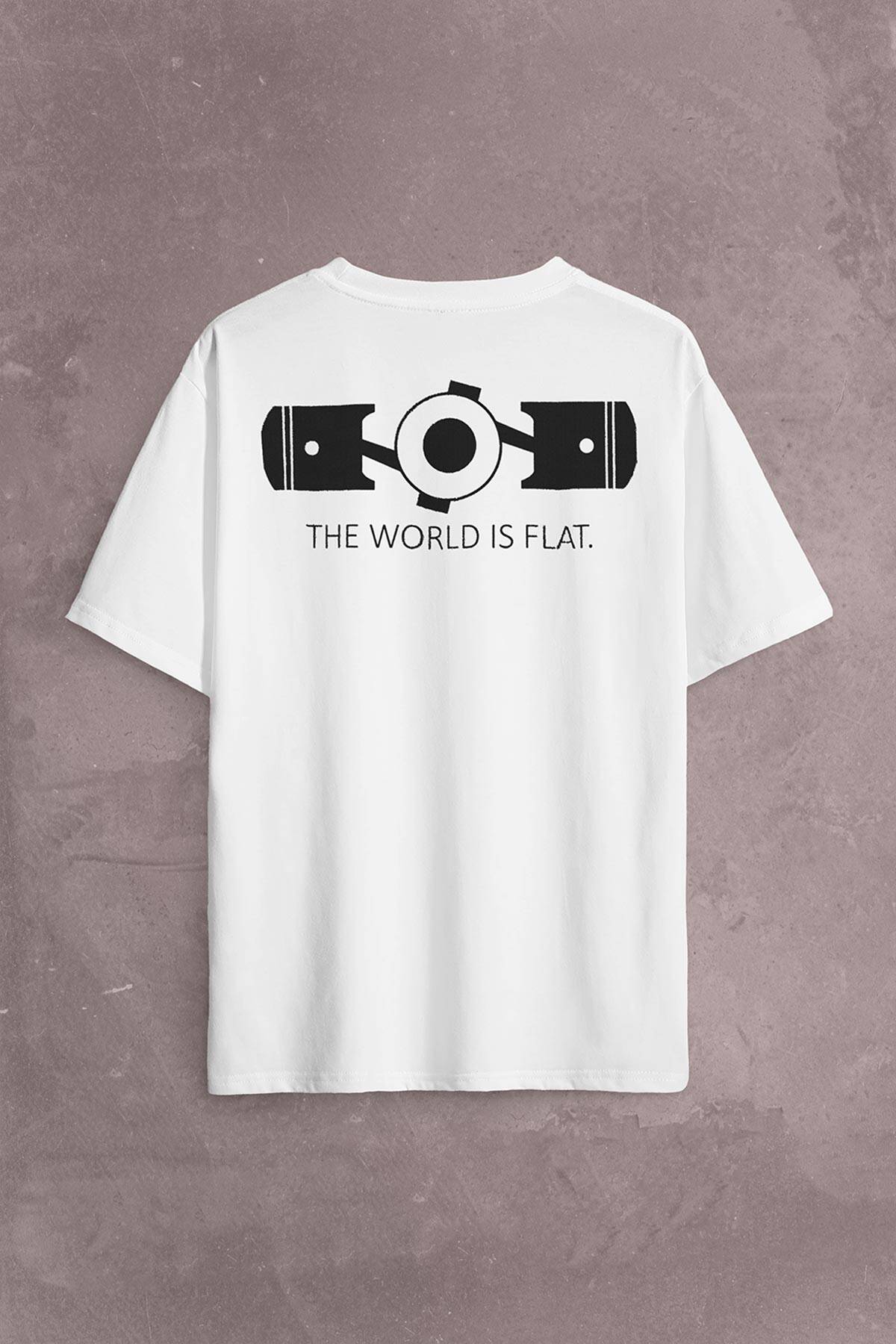 The World Is Flat Dünya Düzdür Speed Track Race Sırt Ön Baskılı Oversize Tişört Unisex T-Shirt - 2