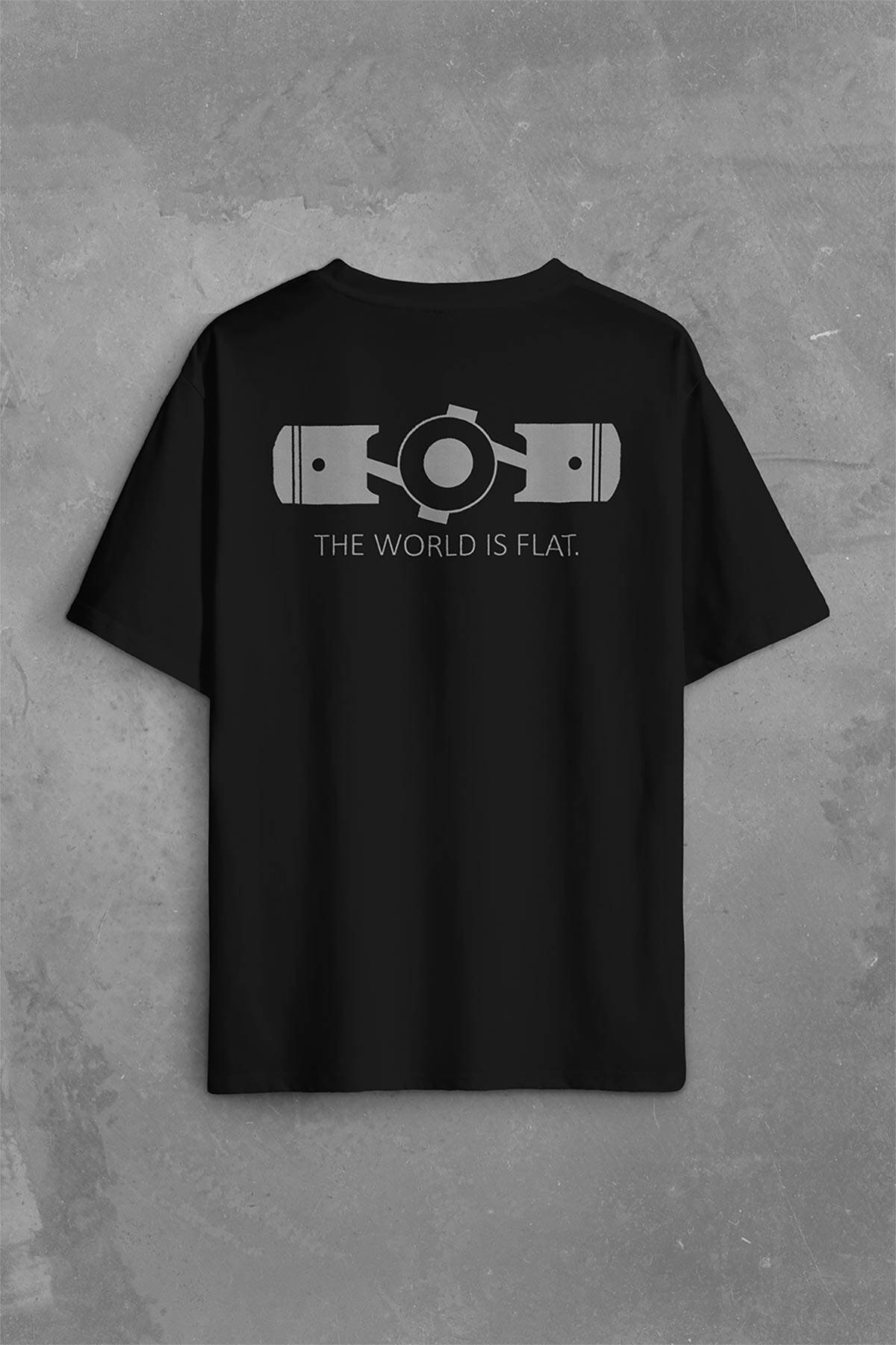The World Is Flat Dünya Düzdür Speed Track Race Sırt Ön Baskılı Oversize Tişört Unisex T-Shirt - 1