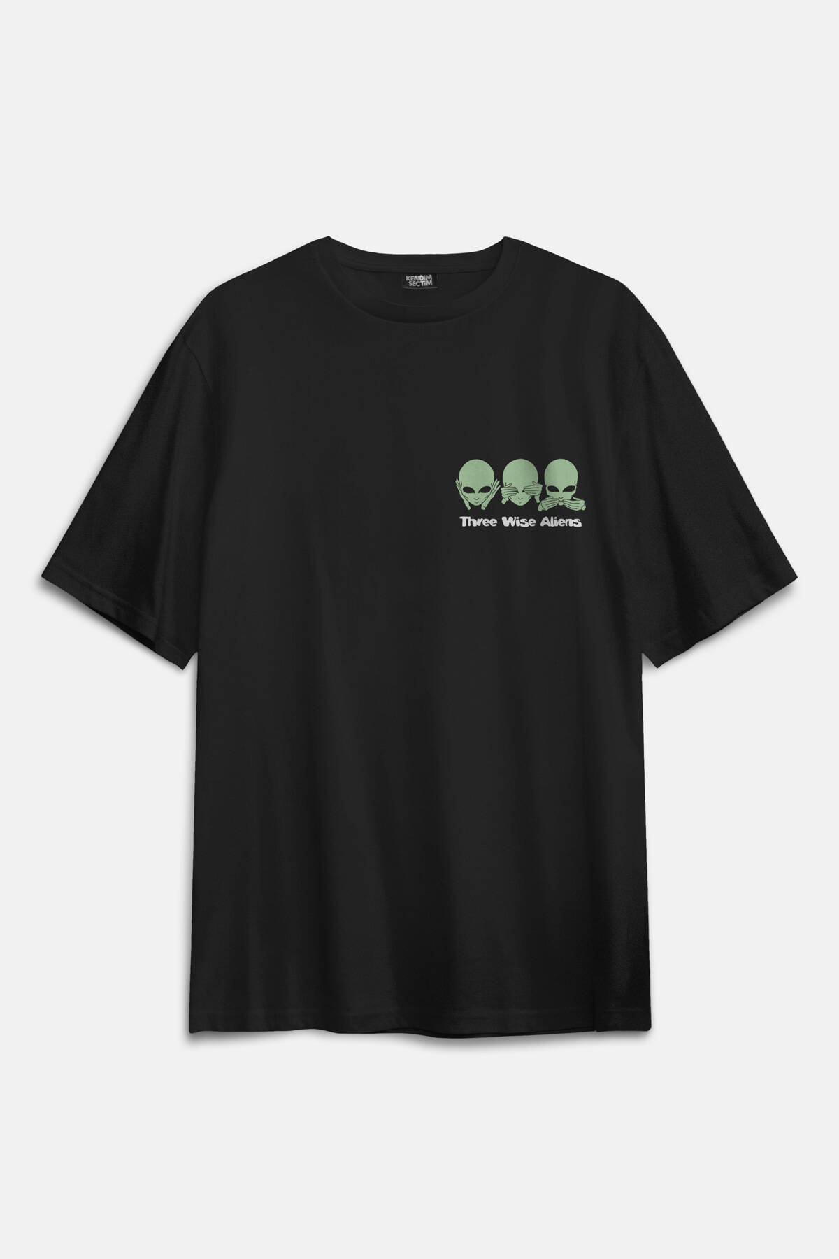 Three Wise Aliens Ufo Mars Uzay Kozmos Minimal Baskılı Siyah Oversize T-shirt - 1
