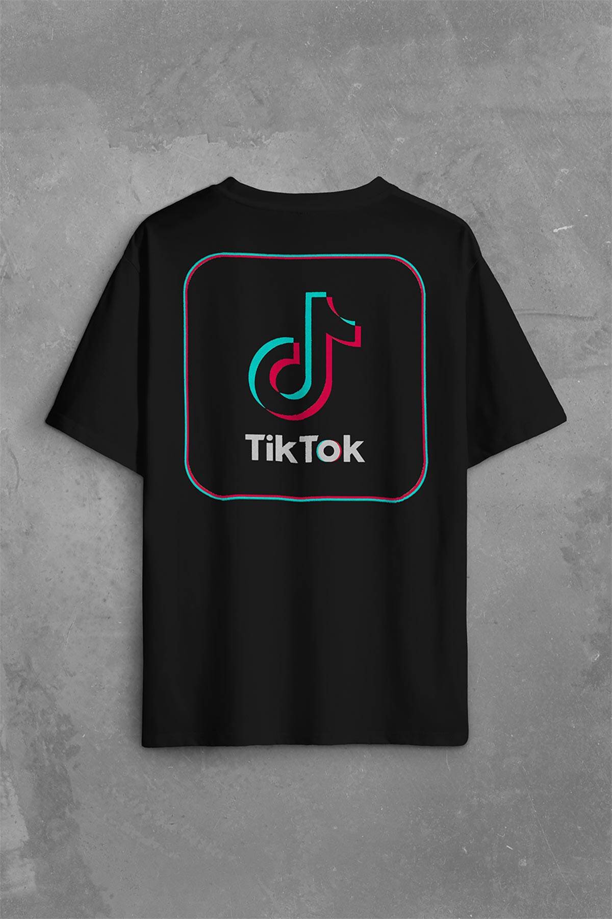 Tik Tok Logo Tiktok Music Video Sırt Ön Baskılı Oversize Tişört Unisex T-Shirt - 1