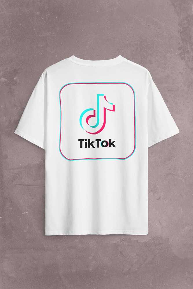 Tik Tok Logo Tiktok Music Video Sırt Ön Baskılı Oversize Tişört Unisex T-Shirt - 1