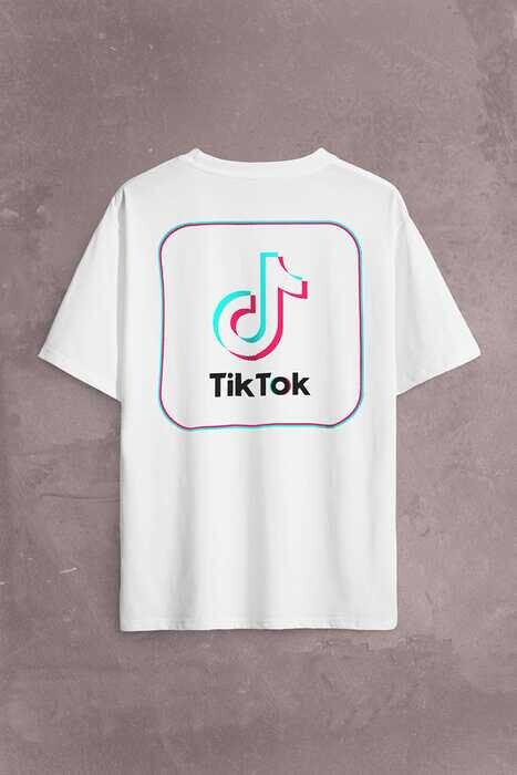 Tik Tok Logo Tiktok Music Video Sırt Ön Baskılı Oversize Tişört Unisex T-Shirt - 1